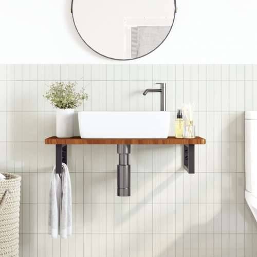 Zidna polica za Lavabo - Umivaonik od čelika i masivne hrastovine - tamno smeđa i crna 80 x 40 x 2.5 cm 1 Pravokutno Cijena