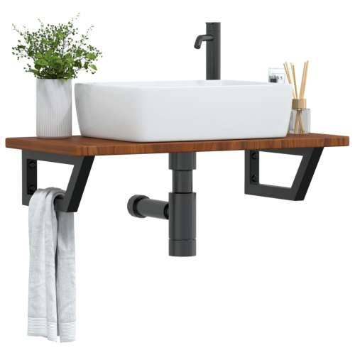 Zidna polica za Lavabo - Umivaonik od čelika i masivne hrastovine - tamno smeđa i crna 80 x 40 x 2.5 cm 1 Trapez Cijena