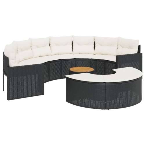 Vrtna garnitura - 3-dijelni set vrtnih sofa crni polukružni od poliratana - Crna 1 s drvenim stolom Cijena