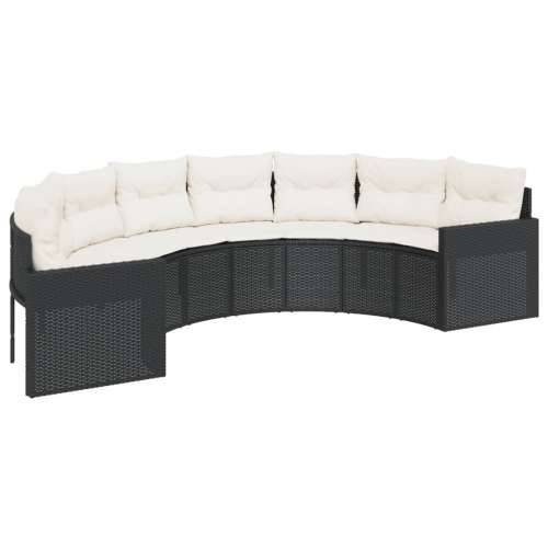 Vrtna garnitura - 3-dijelni set vrtnih sofa crni polukružni od poliratana - Crna 1 s drvenim stolom Cijena