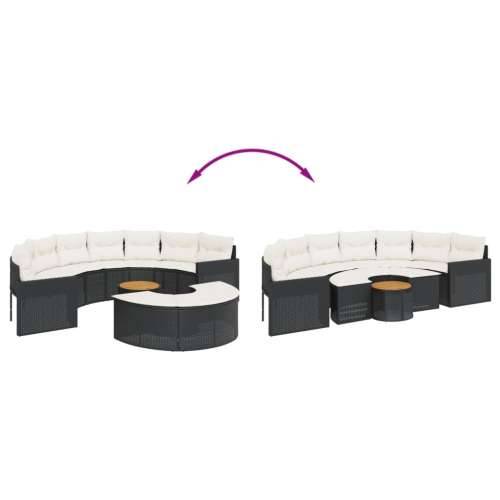 Vrtna garnitura - 3-dijelni set vrtnih sofa crni polukružni od poliratana - Crna 1 s drvenim stolom Cijena