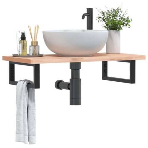 Zidna polica za Lavabo - Umivaonik od čelika i masivne bukovine - Smeđa i crna 80 x 40 x 2.5 cm 1 Pravokutno Cijena