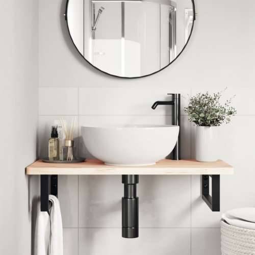 Zidna polica za Lavabo - Umivaonik od čelika i masivne bukovine - Smeđa i crna 80 x 40 x 2.5 cm 1 Pravokutno Cijena