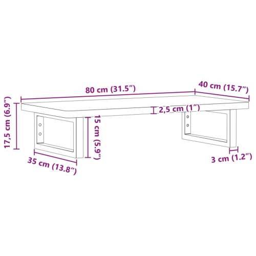 Zidna polica za Lavabo - Umivaonik od čelika i masivne bukovine - Smeđa i crna 80 x 40 x 2.5 cm 1 Pravokutno Cijena