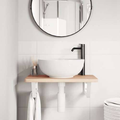 Zidna polica za Lavabo - Umivaonik od čelika i masivne bukovine - Smeđa i bijela 60 x 40 x 2.5 cm 1 Trapez Cijena