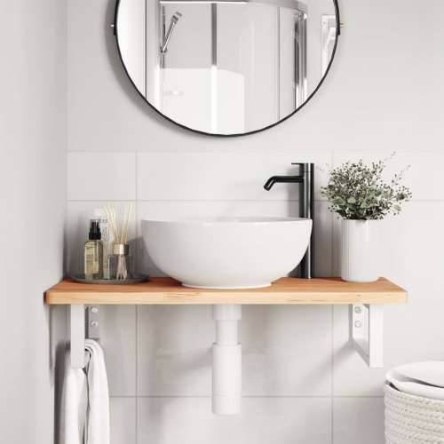 Zidna polica za Lavabo - Umivaonik od čelika i masivne bukovine - tamno smeđe i bijele boje 80 x 40 x 2.5 cm 1 Pravokutno Cijena
