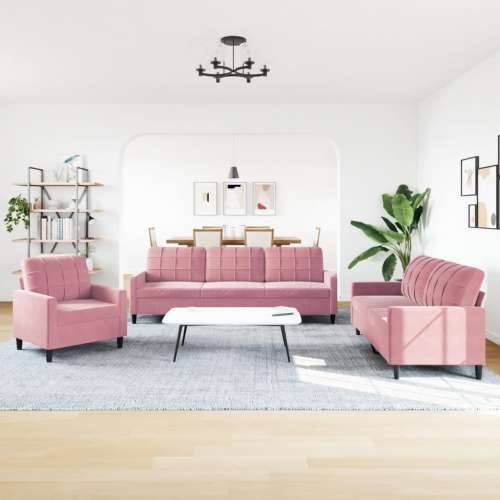 3-dijelni set sofa s jastucima ružičasti baršunasti - Ružičasta Bez oslonca za noge Cijena