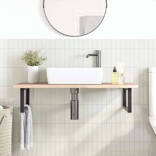 Zidna polica za Lavabo - Umivaonik od čelika i masivne hrastovine Smeđa i crna 100 x 50 x 2.5 cm 1 Pravokutno Cijena
