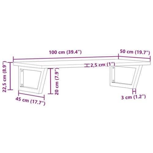 Zidna polica za Lavabo - Umivaonik od čelika i masivne hrastovine Smeđa i crna 100 x 50 x 2.5 cm 1 Trapez Cijena