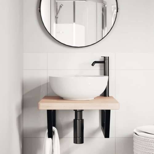 Zidna polica za Lavabo - Umivaonik od čelika i masivne hrastovine - Smeđa i crna 50 x 50 x 4 cm 1 Trapez Cijena