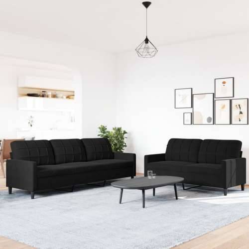 2-dijelni set sofa s jastucima crni baršunasti - Crna Bez oslonca za noge Cijena
