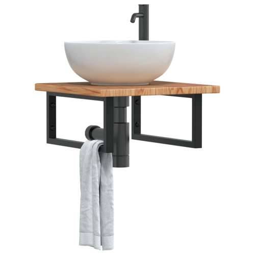 Zidna polica za Lavabo - Umivaonik od čelika i masivne hrastovine - svijetlo smeđa i crna 50 x 50 x 2.5 cm 1 Pravokutno Cijena
