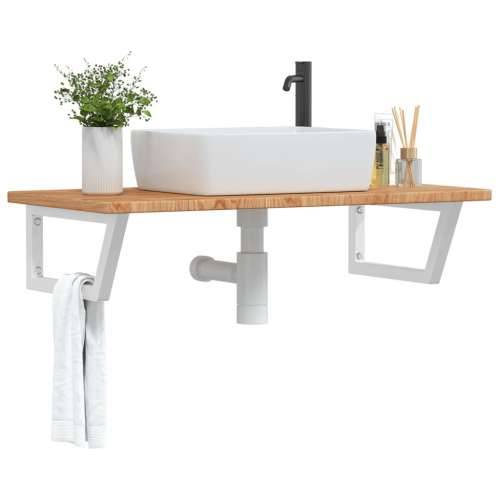 Zidna polica za Lavabo - Umivaonik od čelika i masivne hrastovine - svijetlo smeđa i bijela 100 x 50 x 2.5 cm 1 Trapez Cijena