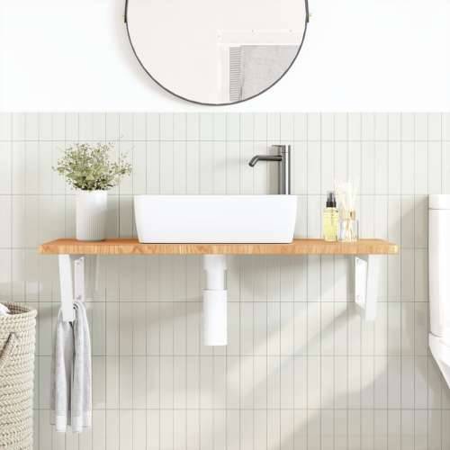 Zidna polica za Lavabo - Umivaonik od čelika i masivne hrastovine - svijetlo smeđa i bijela 100 x 50 x 2.5 cm 1 Trapez Cijena