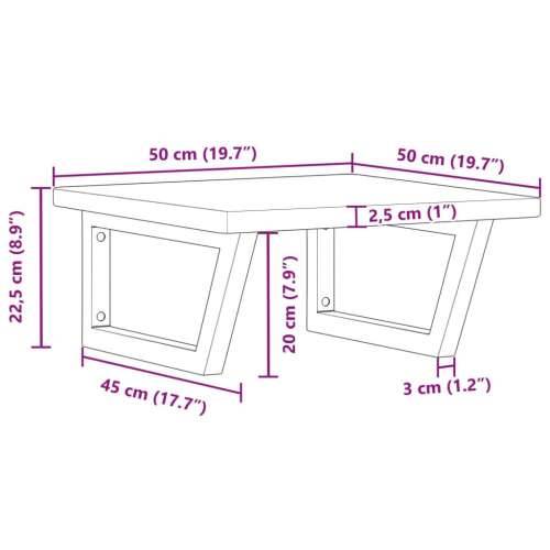 Zidna polica za Lavabo - Umivaonik od čelika i masivne hrastovine - tamno smeđa i crna 50 x 50 x 2.5 cm 1 Trapez Cijena