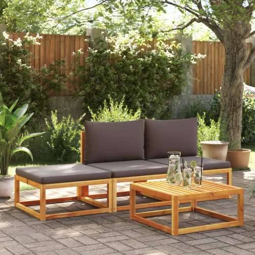 Vrtna garnitura - 4-dijelni set vrtnih sofa s jastucima masivno bagremovo drvo - Siva 1 2x srednja + tabure + stol Cijena