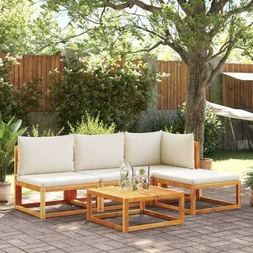 5-dijelna set vrtnih sofa od masivnog drva bagrema s jastucima - Krema 1 kutna + 2x srednja + tabure + stol Cijena