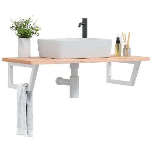 Zidna polica za Lavabo - Umivaonik od čelika i masivne bukovine - Smeđa i bijela 100 x 50 x 2.5 cm 1 Trapez Cijena