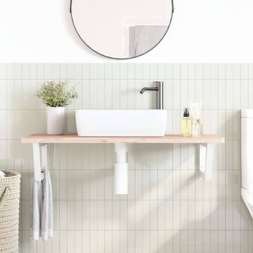 Zidna polica za Lavabo - Umivaonik od čelika i masivne bukovine - Smeđa i bijela 100 x 50 x 2.5 cm 1 Trapez Cijena