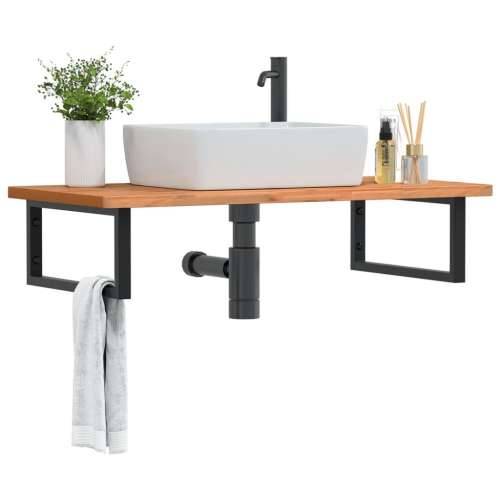 Zidna polica za Lavabo - Umivaonik od čelika i masivne bukovine - tamno smeđa i crna 100 x 50 x 2.5 cm 1 Pravokutno Cijena