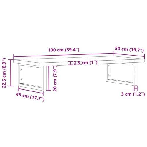 Zidna polica za Lavabo - Umivaonik od čelika i masivne bukovine - tamno smeđa i crna 100 x 50 x 2.5 cm 1 Pravokutno Cijena