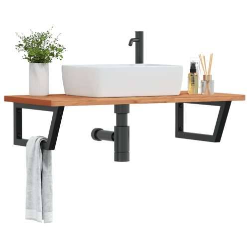 Zidna polica za Lavabo - Umivaonik od čelika i masivne bukovine - tamno smeđa i crna 100 x 50 x 2.5 cm 1 Trapez Cijena