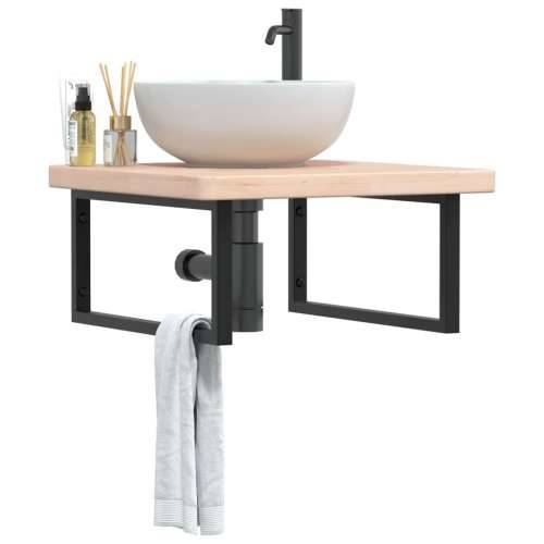 Zidna polica za Lavabo - Umivaonik od čelika i masivne hrastovine - Smeđa i crna 60 x 60 x 4 cm 1 Pravokutno Cijena