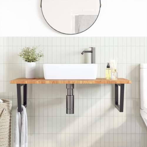 Zidna polica za Lavabo - Umivaonik od čelika i masivne hrastovine - svijetlo smeđa i crna 100 x 60 x 2.5 cm 1 Trapez Cijena
