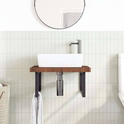 Zidna polica za Lavabo - Umivaonik od čelika i masivne hrastovine - tamno smeđa i crna 60 x 60 x 4 cm 1 Pravokutno Cijena