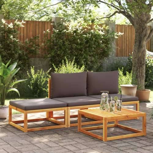 Vrtna garnitura - 4-dijelni set vrtnih sofa s jastucima masivno bagremovo drvo - Siva 2x srednja + tabure + stol 1 Cijena