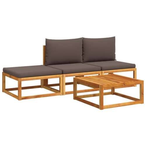 Vrtna garnitura - 4-dijelni set vrtnih sofa s jastucima masivno bagremovo drvo - Siva 2x srednja + tabure + stol 1 Cijena