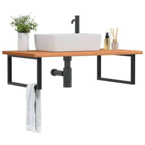 Zidna polica za Lavabo - Umivaonik od čelika i masivne bukovine - tamno smeđa i crna 100 x 60 x 2.5 cm 1 Pravokutno Cijena