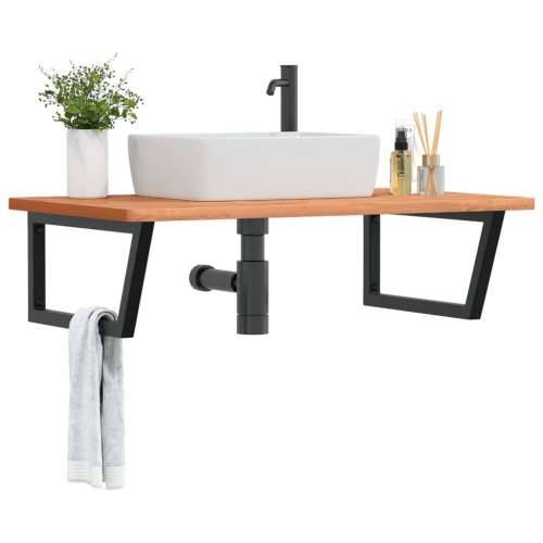 Zidna polica za Lavabo - Umivaonik od čelika i masivne bukovine - tamno smeđa i crna 100 x 60 x 2.5 cm 1 Trapez Cijena