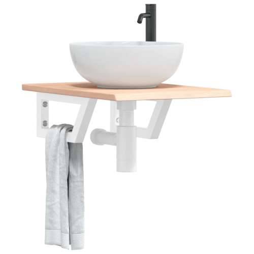Zidna polica za Lavabo - Umivaonik od čelika i masivne hrastovine - Smeđa i bijela 40 x 60 x 2 cm 1 Trapez Cijena