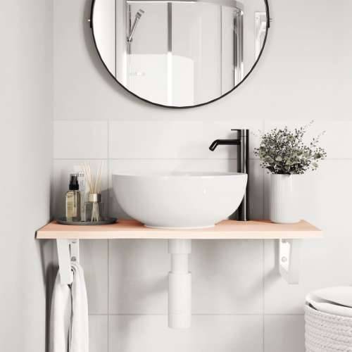 Zidna polica za Lavabo - Umivaonik od čelika i masivne hrastovine - Smeđa i bijela 80 x 40 x 2 cm 1 Trapez Cijena