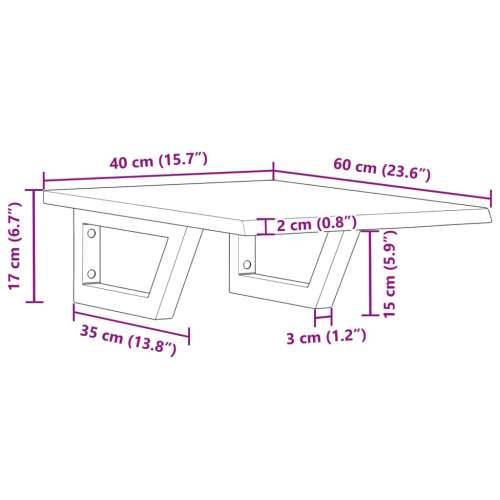 Zidna polica za Lavabo - Umivaonik od čelika i masivne hrastovine - svijetlo smeđa i crna 40 x 60 x 2 cm 1 Trapez Cijena