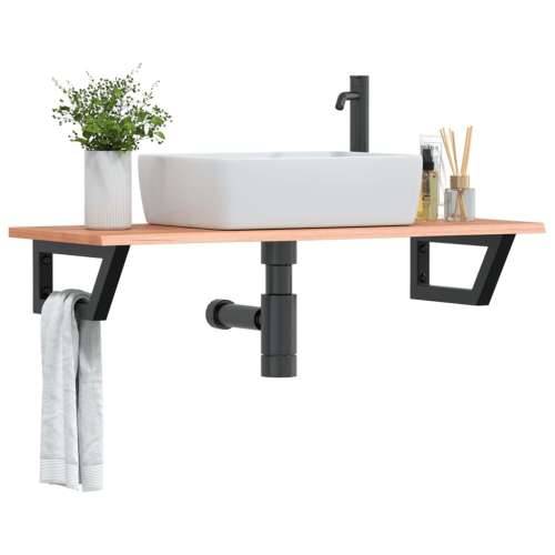 Zidna polica za Lavabo - Umivaonik od čelika i masivne hrastovine - svijetlo smeđa i crna 100 x 40 x 2 cm 1 Trapez Cijena
