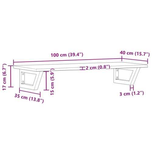 Zidna polica za Lavabo - Umivaonik od čelika i masivne hrastovine - svijetlo smeđa i crna 100 x 40 x 2 cm 1 Trapez Cijena