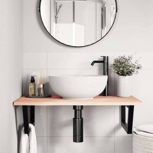 Zidna polica za Lavabo - Umivaonik od čelika i masivne hrastovine Smeđa i crna 80 x 50 x 2 cm 1 Trapez Cijena
