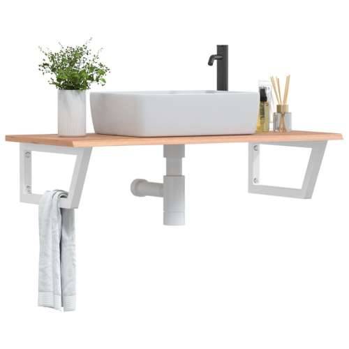 Zidna polica za Lavabo - Umivaonik od čelika i masivne hrastovine - svijetlo smeđa i bijela 100 x 50 x 2 cm 1 Trapez Cijena