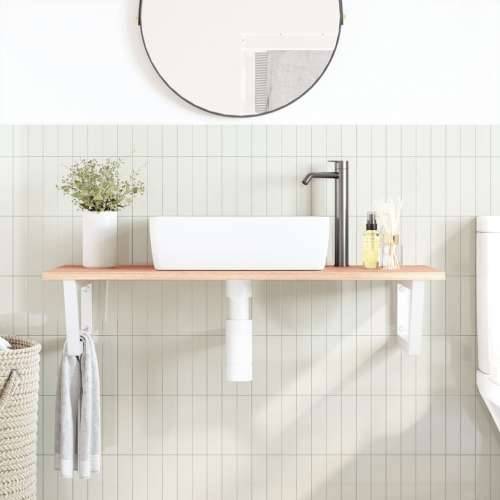 Zidna polica za Lavabo - Umivaonik od čelika i masivne hrastovine - svijetlo smeđa i bijela 100 x 50 x 2 cm 1 Trapez Cijena