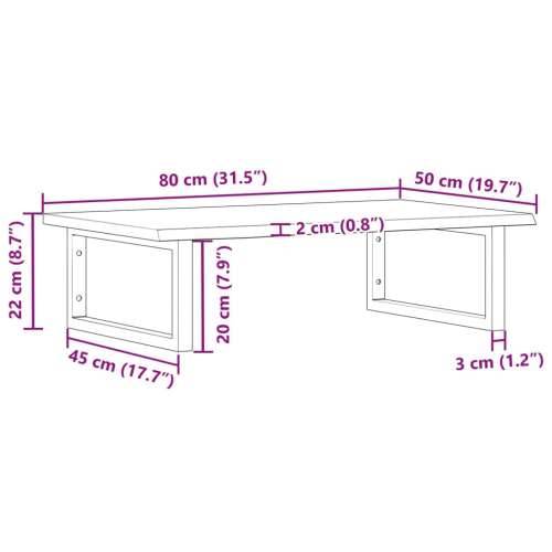 Zidna polica za Lavabo - Umivaonik od čelika i masivne hrastovine - tamno smeđa i crna 80 x 50 x 2 cm 1 Pravokutno Cijena