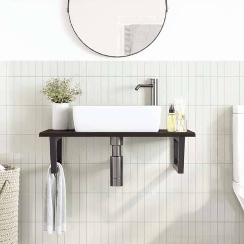 Zidna polica za Lavabo - Umivaonik od čelika i masivne hrastovine - tamno smeđa i crna 80 x 50 x 2 cm 1 Trapez Cijena