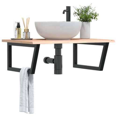 Zidna polica za Lavabo - Umivaonik od čelika i masivne hrastovine - Smeđa i crna 80 x 60 x 2 cm 1 Trapez Cijena
