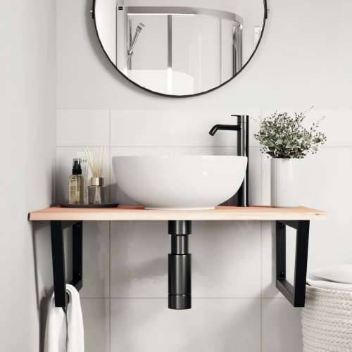 Zidna polica za Lavabo - Umivaonik od čelika i masivne hrastovine - Smeđa i crna 80 x 60 x 2 cm 1 Trapez Cijena