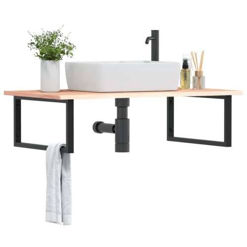 Zidna polica za Lavabo - Umivaonik od čelika i masivne hrastovine - Smeđa i crna 100 x 60 x 2 cm 1 Pravokutno Cijena