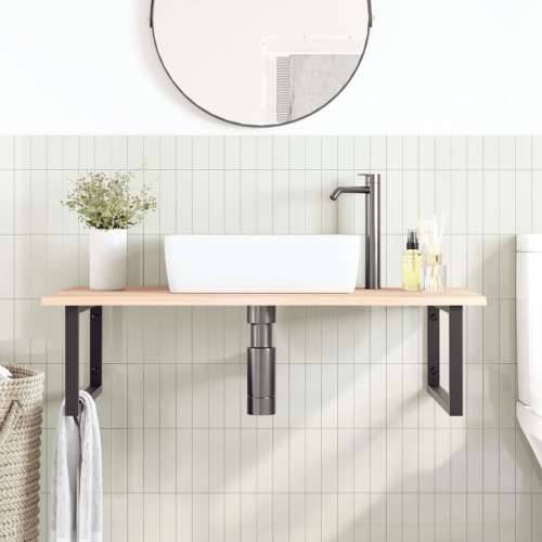 Zidna polica za Lavabo - Umivaonik od čelika i masivne hrastovine - Smeđa i crna 100 x 60 x 2 cm 1 Pravokutno Cijena
