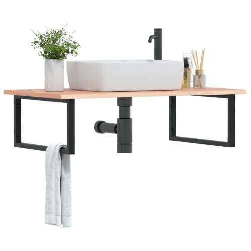 Zidna polica za Lavabo - Umivaonik od čelika i masivne hrastovine - svijetlo smeđa i crna 100 x 60 x 2 cm 1 Pravokutno Cijena