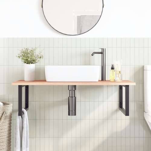 Zidna polica za Lavabo - Umivaonik od čelika i masivne hrastovine - svijetlo smeđa i crna 100 x 60 x 2 cm 1 Pravokutno Cijena