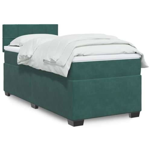 Box spring krevet s madracem tamnozeleni 90x190 cm baršunasti - Tamnozelena 90 x 190 cm Blok s kvadratima Cijena
